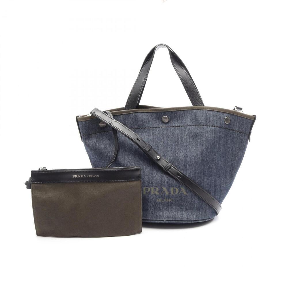 Prada DENIM+CITY CALF 2-Way Tote Bag/Handbag, Denim Leather, Women's, Navy, K...